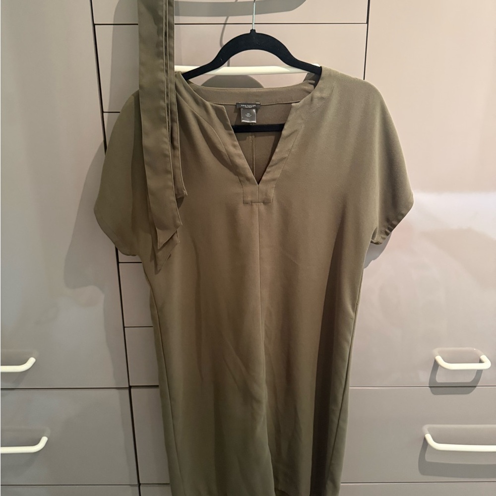 Ann Taylor Olive Green V-Neck Dress